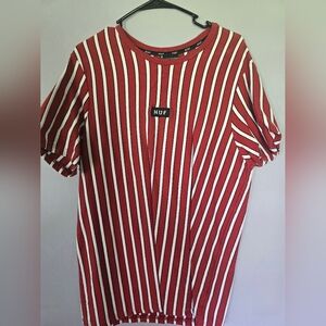 HUF Worldwide Striped Embroidered Shirt Men’s Size XL Red White Black